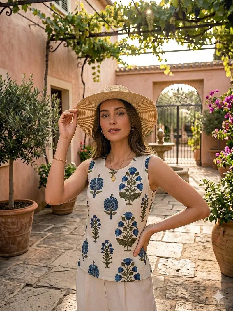 Naisha K 832 Srinkless Cotton Sleeveless Printed Tops Collection