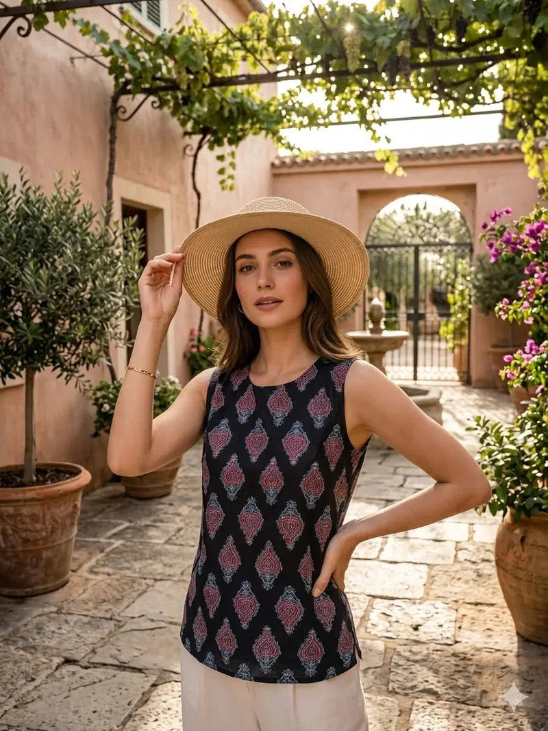 Naisha K 832 Srinkless Cotton Sleeveless Printed Tops Collection