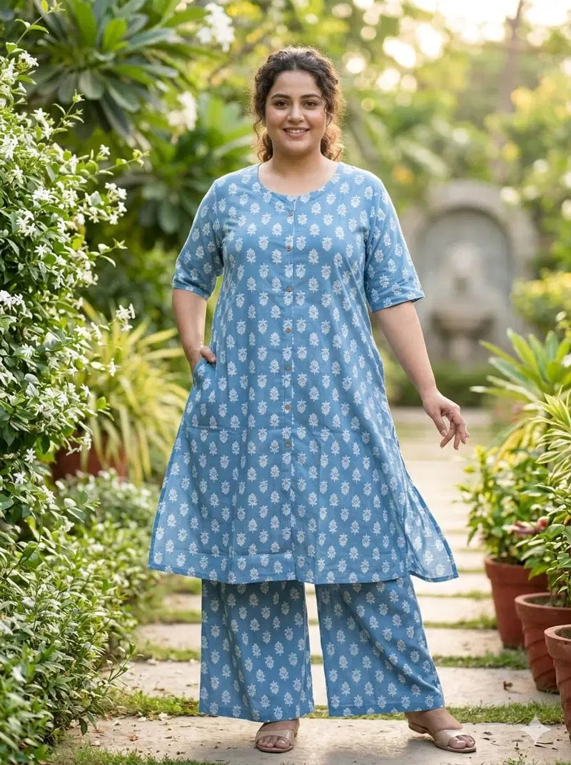 Naisha K 833 Plus Size Cotton Printed Kurti With Bottom