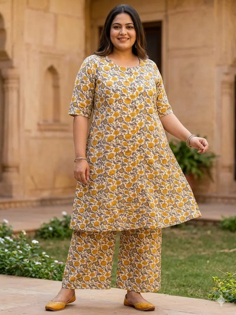Naisha K 833 Plus Size Cotton Printed Kurti With Bottom
