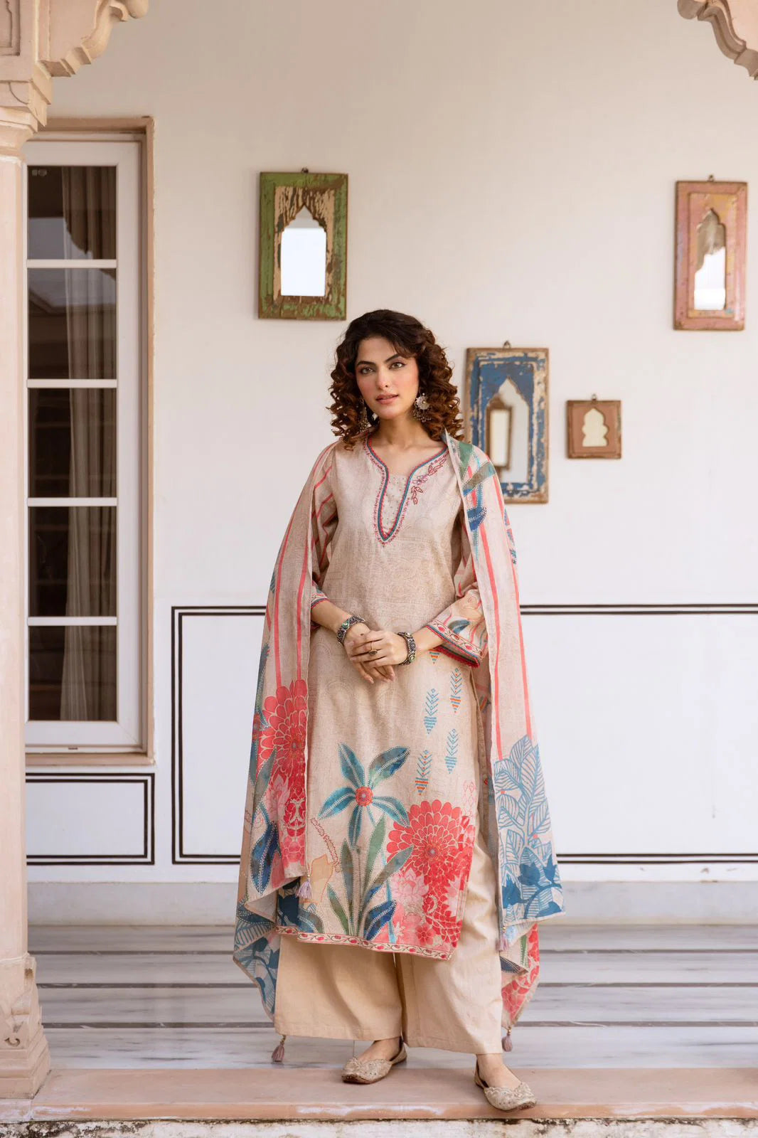 Naisha K 834 Linen Cotton With Embroidered Kurti With Bottom Dupatta