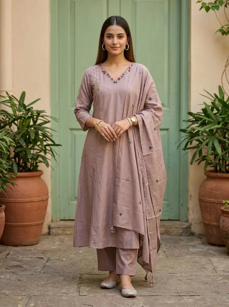 Naisha K 836 Mul Mul Aline Kurti With Bottom Dupatta