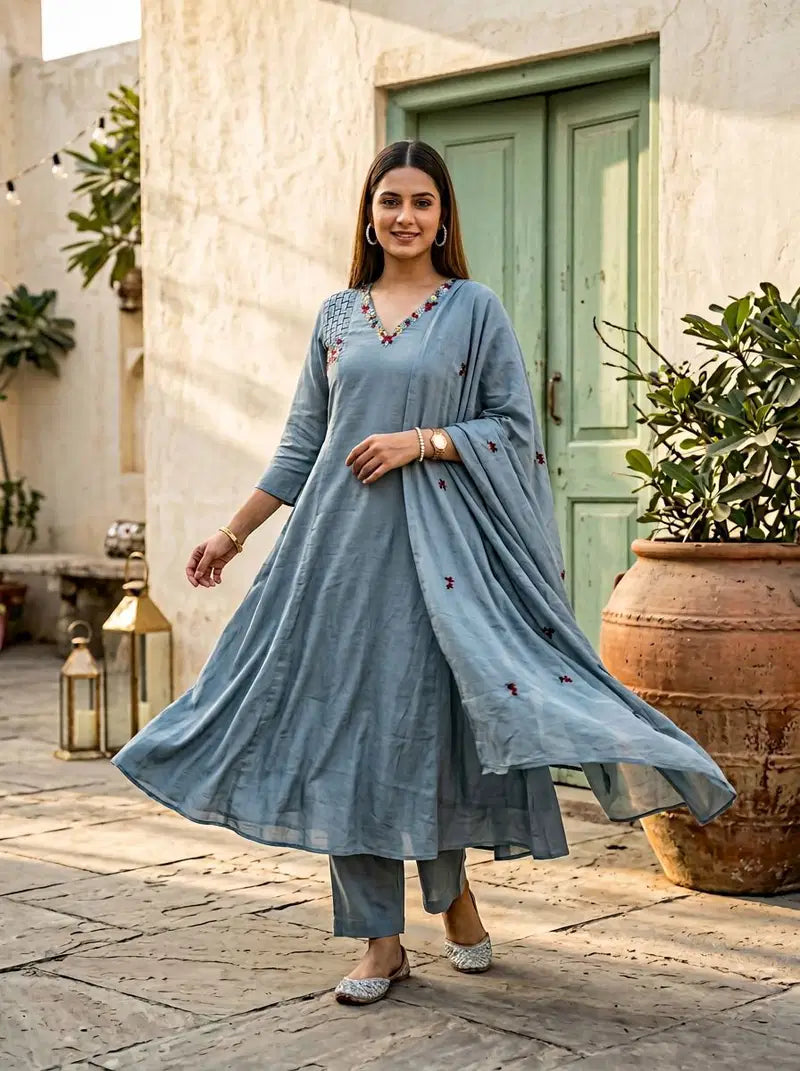 Naisha K 836 Mul Mul Aline Kurti With Bottom Dupatta
