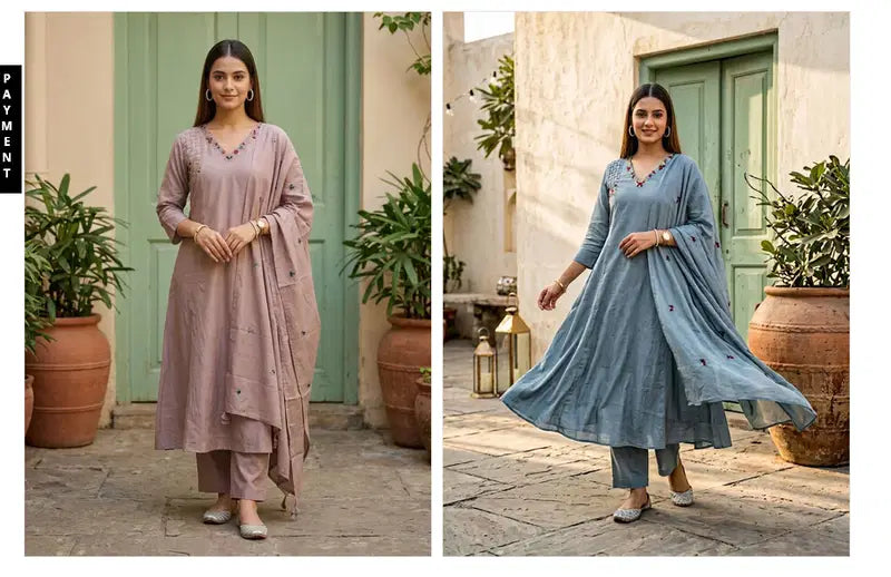 Naisha K 836 Mul Mul Aline Kurti With Bottom Dupatta