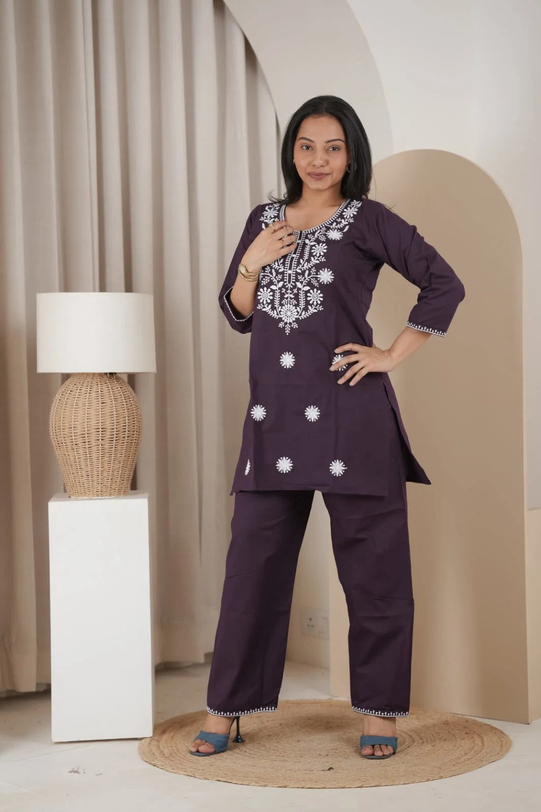 Naisha K 837 Dhabu Cotton Lucknowi Embroidered Kurti With Bottom