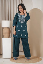 Naisha K 837 Dhabu Cotton Lucknowi Embroidered Kurti With Bottom