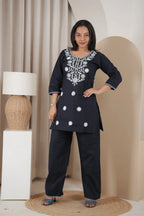 Naisha K 837 Dhabu Cotton Lucknowi Embroidered Kurti With Bottom