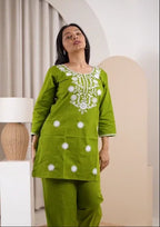 Naisha K 837 Dhabu Cotton Lucknowi Embroidered Kurti With Bottom