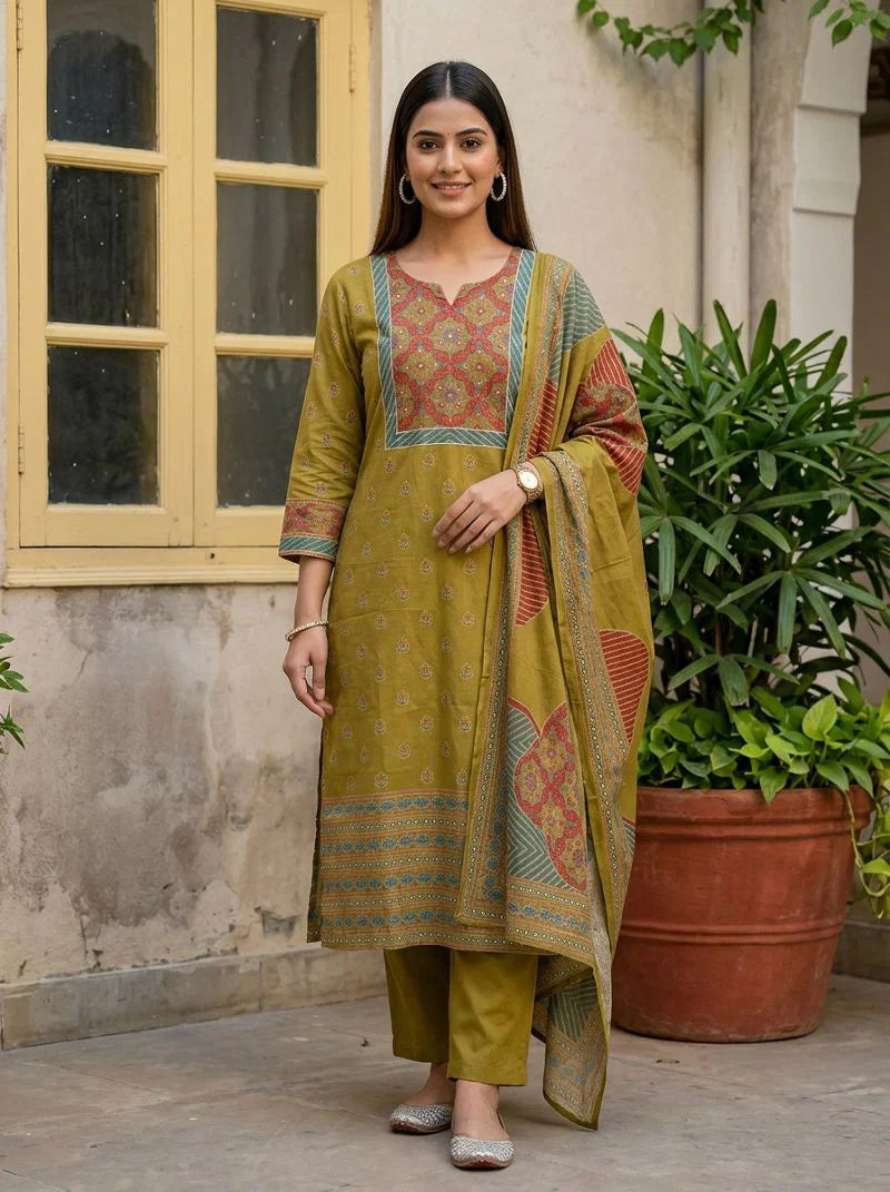 Naisha K 969 Cotton Muslin Kurti With Pant Dupatta