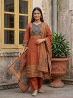 Naisha K 969 Cotton Muslin Kurti With Pant Dupatta
