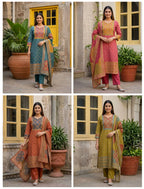 Naisha K 969 Cotton Muslin Kurti With Pant Dupatta