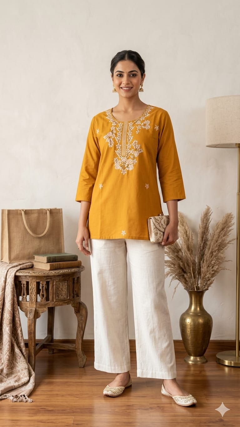 Naisha K 989 Cambric Cotton Embroidered Tops
