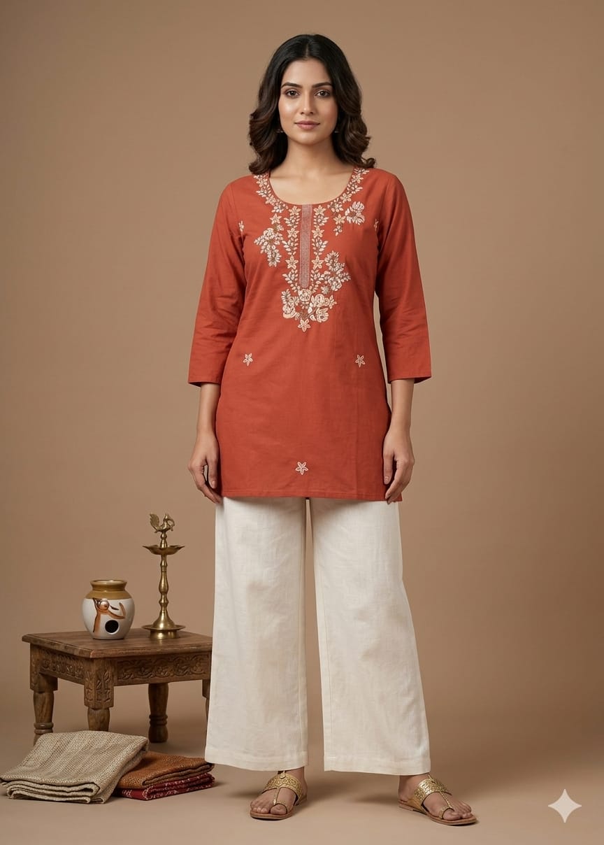 Naisha K 989 Cambric Cotton Embroidered Tops