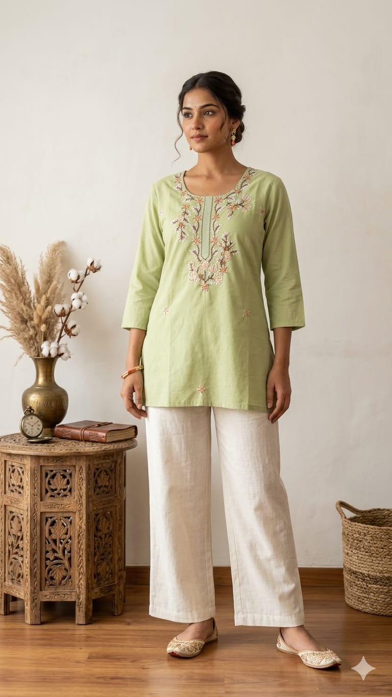 Naisha K 989 Cambric Cotton Embroidered Tops