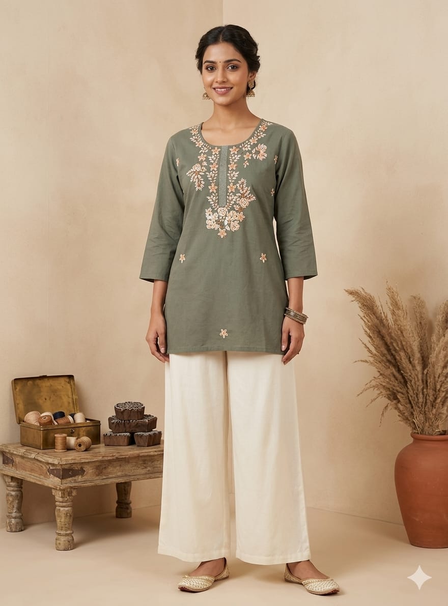 Naisha K 989 Cambric Cotton Embroidered Tops