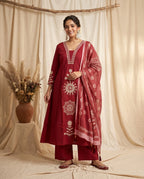 Naisha K 991 Dhabu Cotton Aline Kurti With Bottom Dupatta