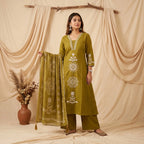 Naisha K 991 Dhabu Cotton Aline Kurti With Bottom Dupatta