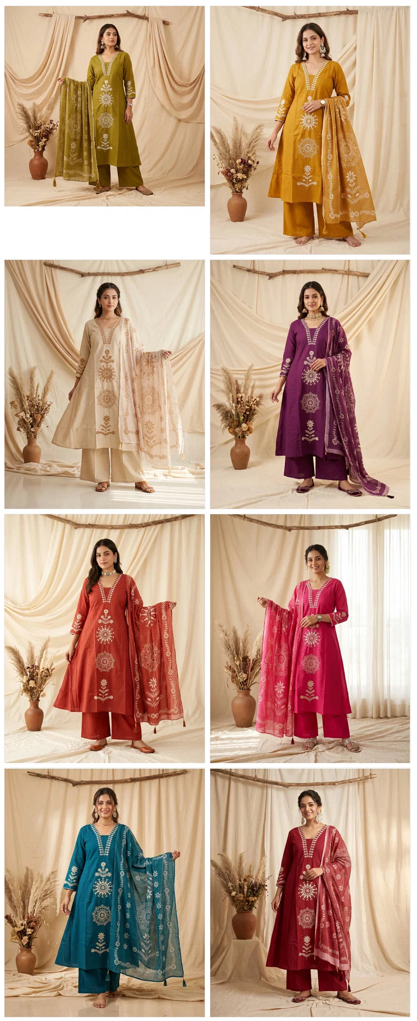 Naisha K 991 Dhabu Cotton Aline Kurti With Bottom Dupatta