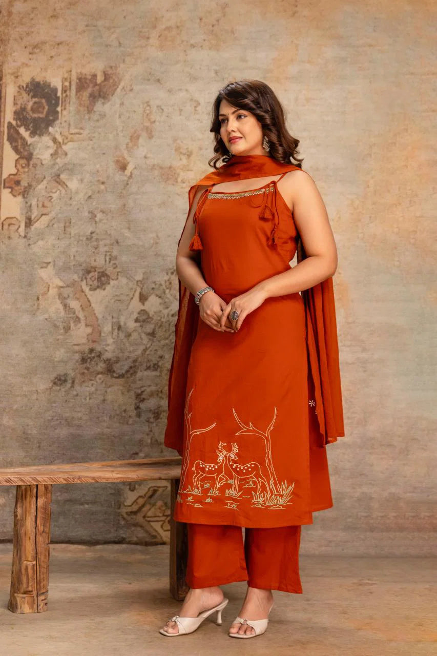 Naisha K 992 Cotton Speghatti Tussels Kurti With Bottom Dupatta