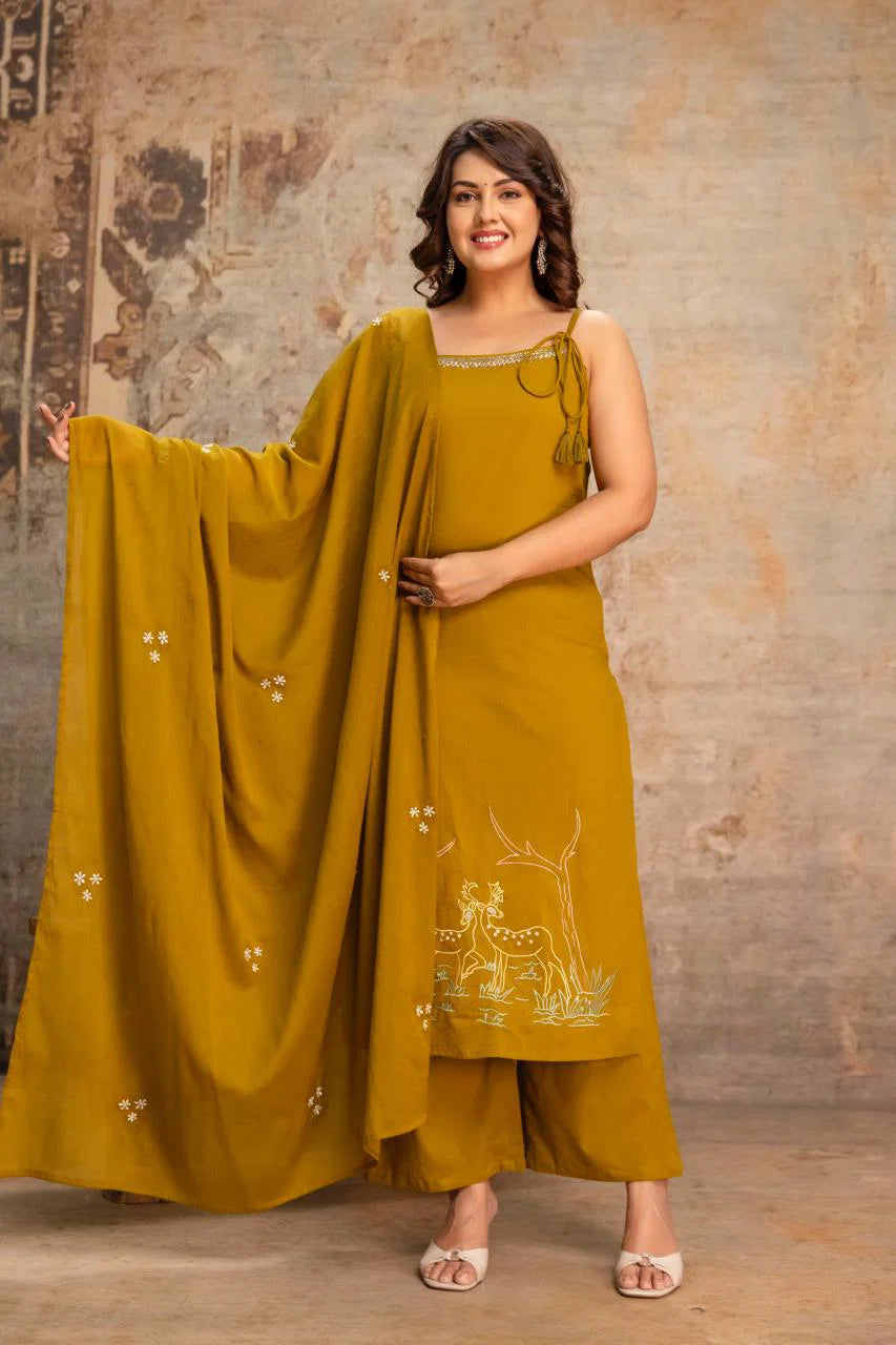 Naisha K 992 Cotton Speghatti Tussels Kurti With Bottom Dupatta