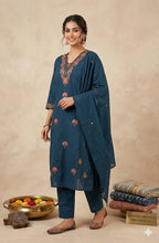 Naisha K 994 Cotton Embroidered Aline Kurti With Bottom Dupatta