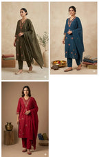 Naisha K 994 Cotton Embroidered Aline Kurti With Bottom Dupatta