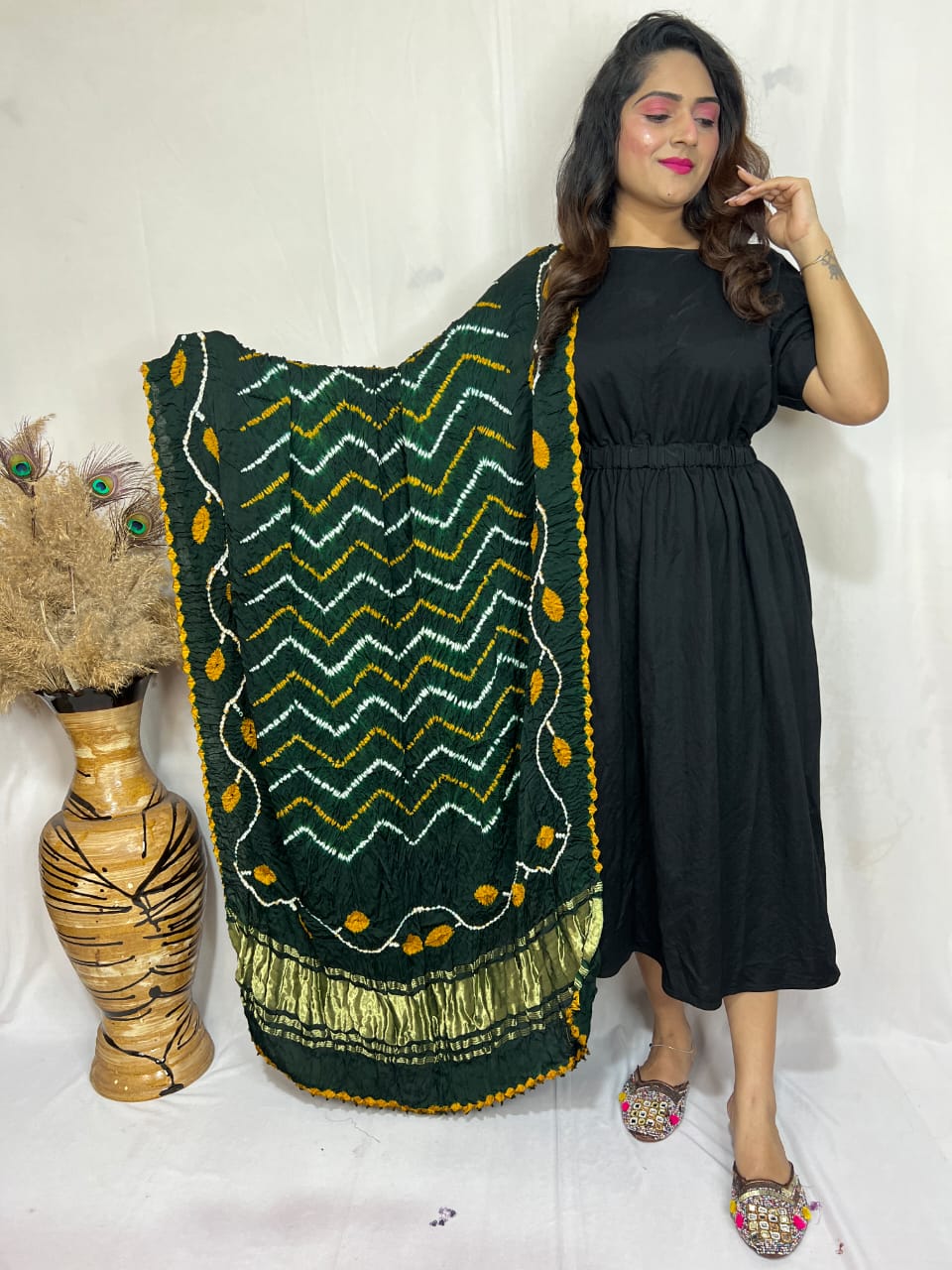 Naisha K Dupatta 01 Modal Silk Bandhej Sibori Tissue Pallu Dupatta Collection