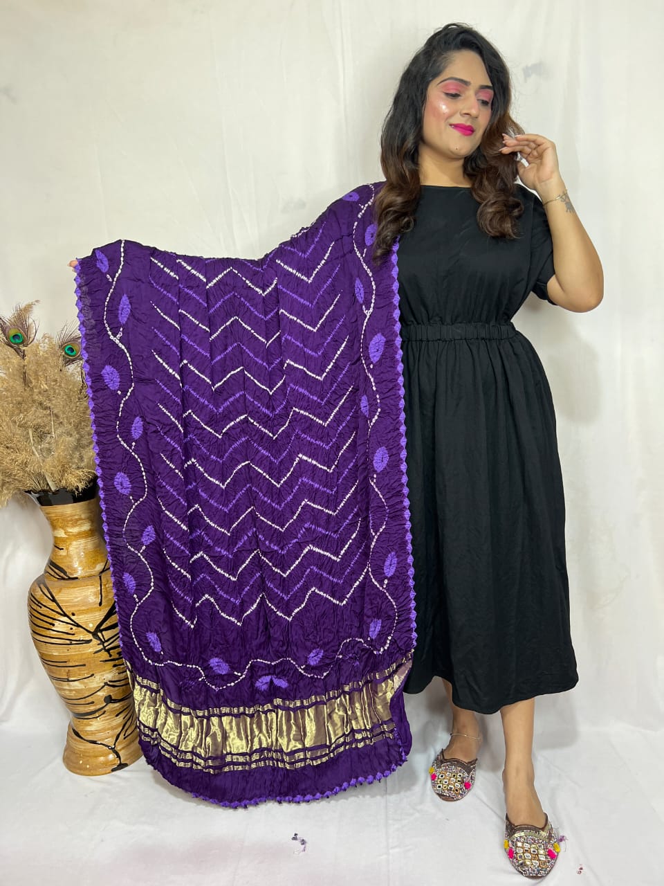 Naisha K Dupatta 01 Modal Silk Bandhej Sibori Tissue Pallu Dupatta Collection