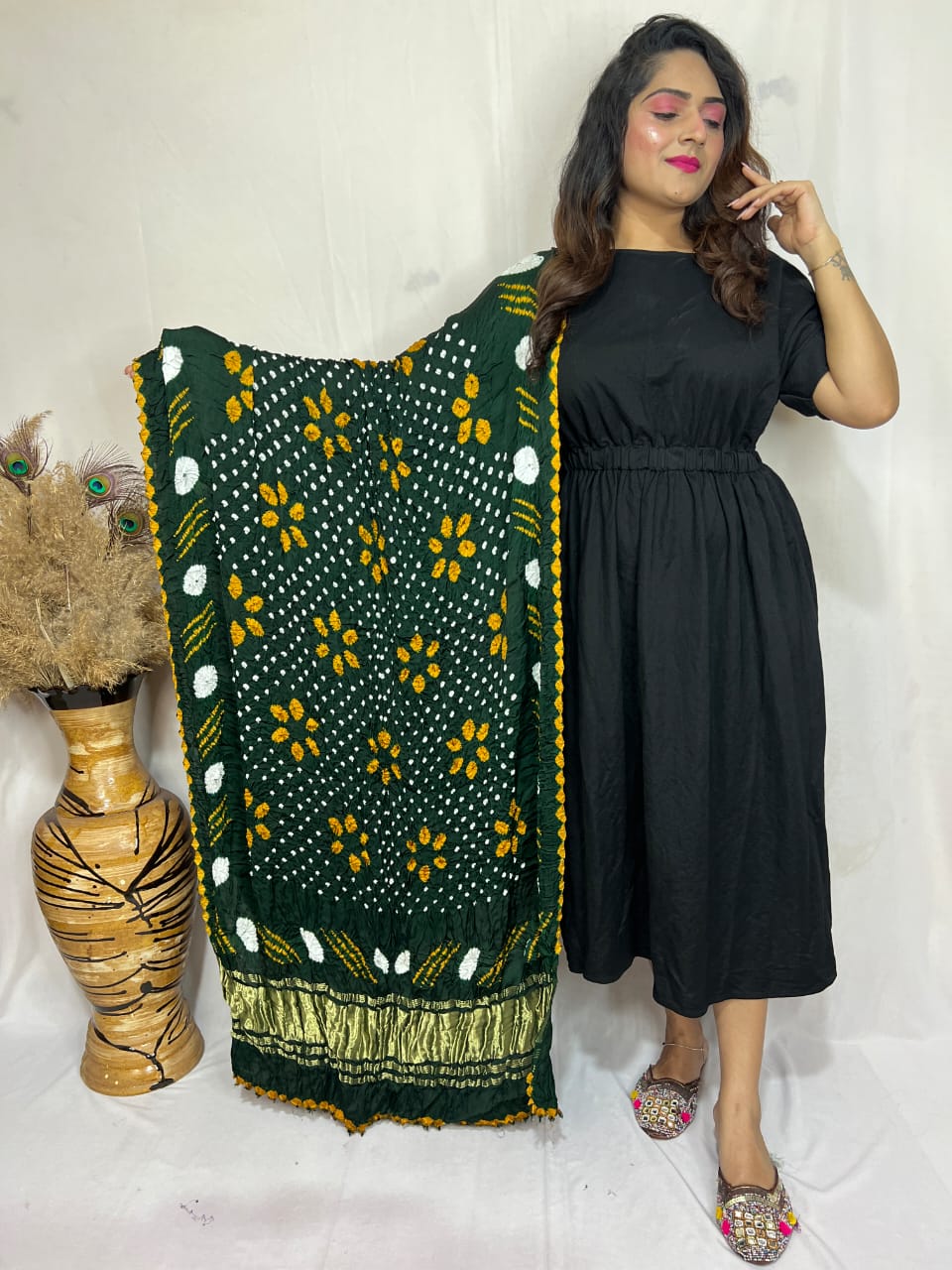 Naisha K Dupatta 01 Modal Silk Bandhej Sibori Tissue Pallu Dupatta Collection