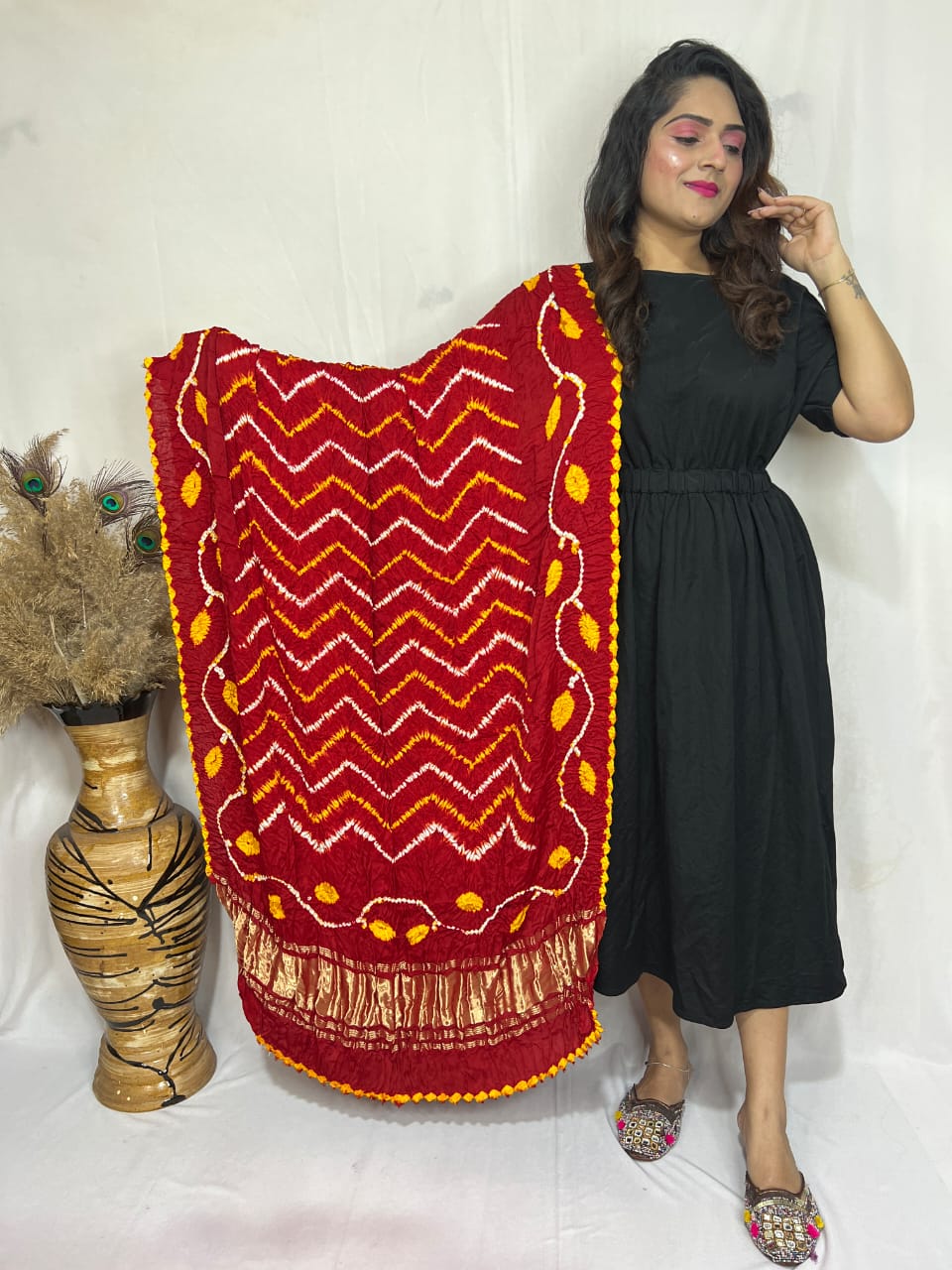 Naisha K Dupatta 01 Modal Silk Bandhej Sibori Tissue Pallu Dupatta Collection