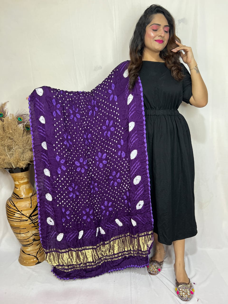 Naisha K Dupatta 01 Modal Silk Bandhej Sibori Tissue Pallu Dupatta Collection