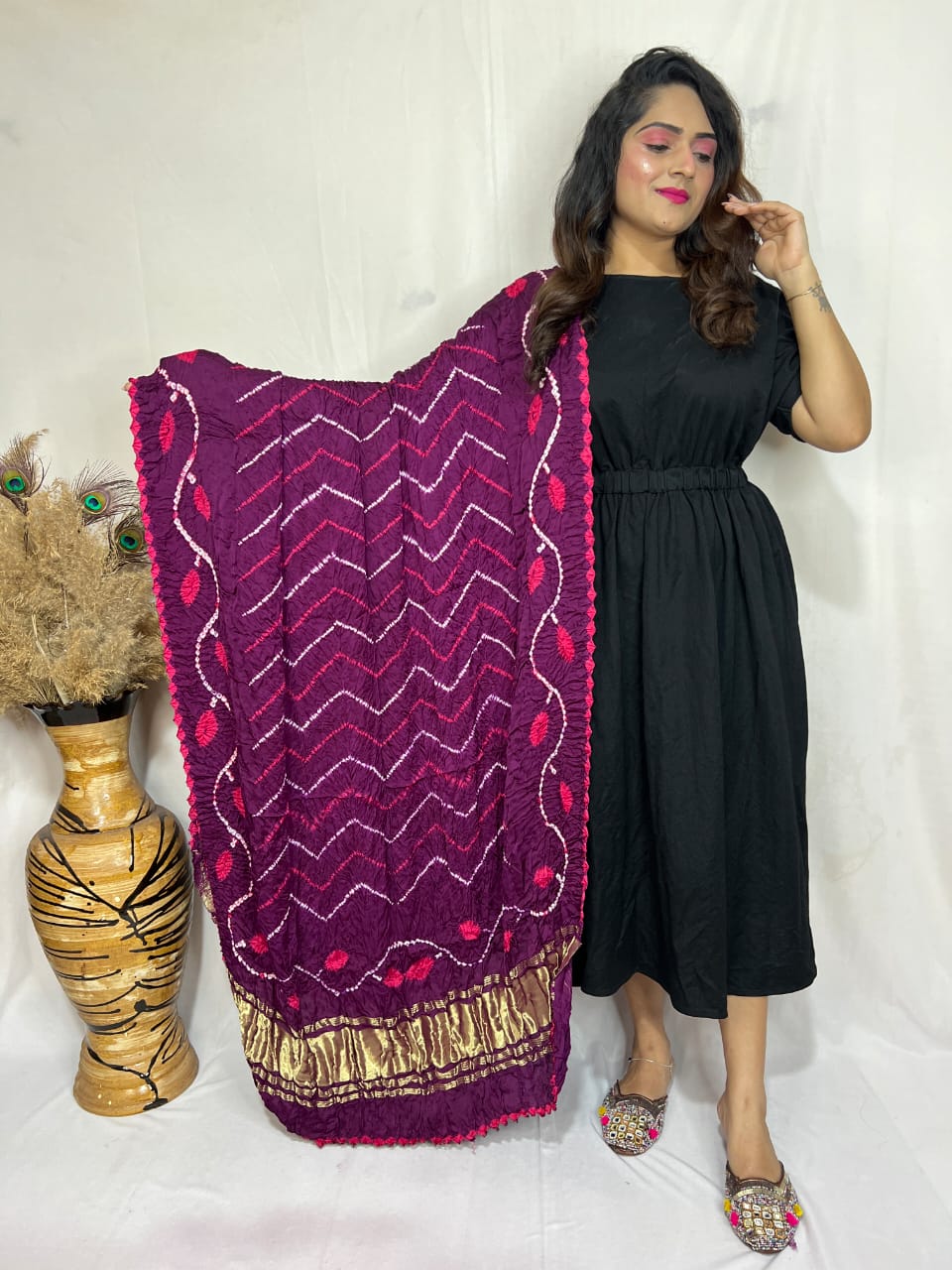 Naisha K Dupatta 01 Modal Silk Bandhej Sibori Tissue Pallu Dupatta Collection