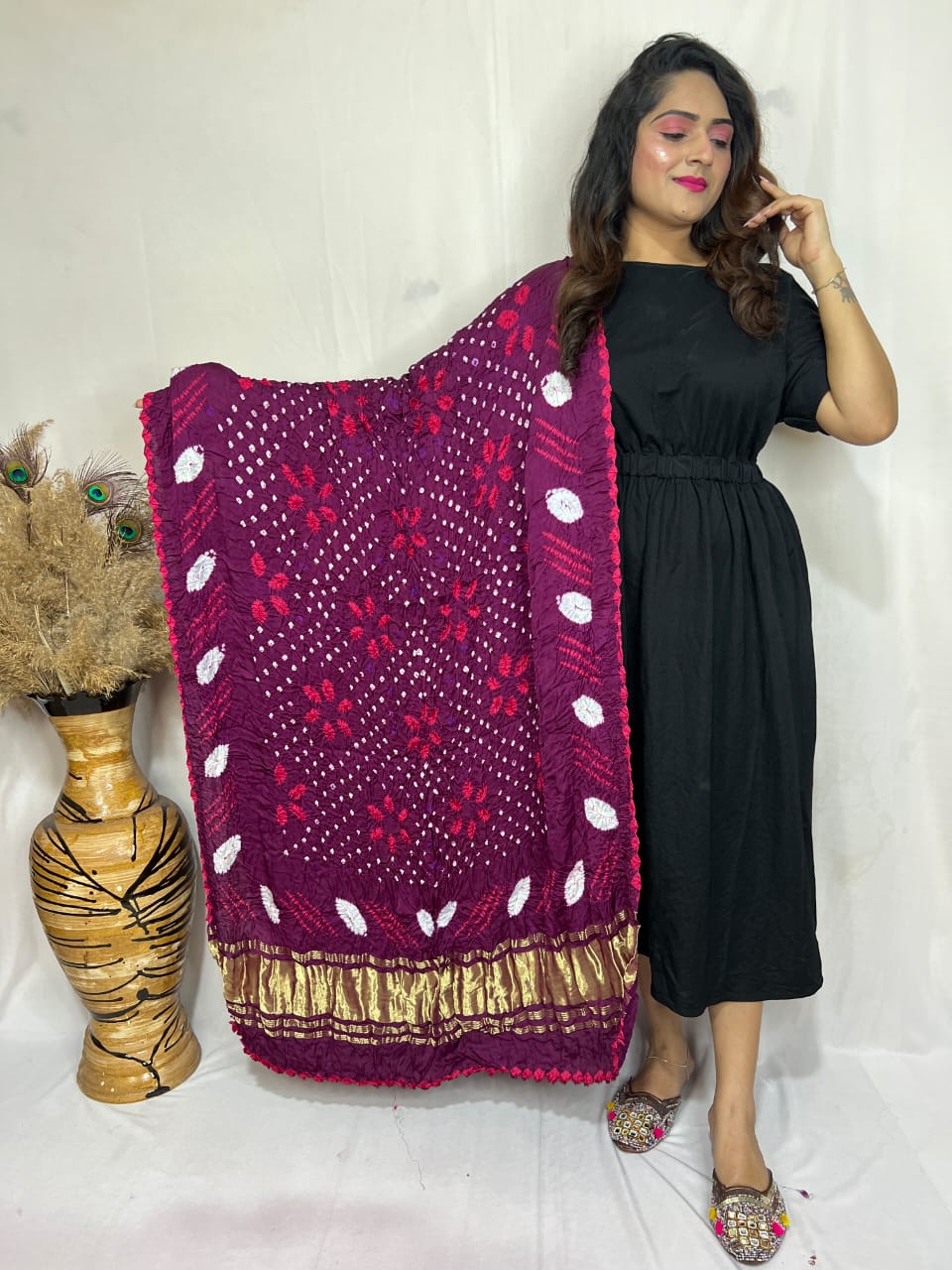 Naisha K Dupatta 01 Modal Silk Bandhej Sibori Tissue Pallu Dupatta Collection