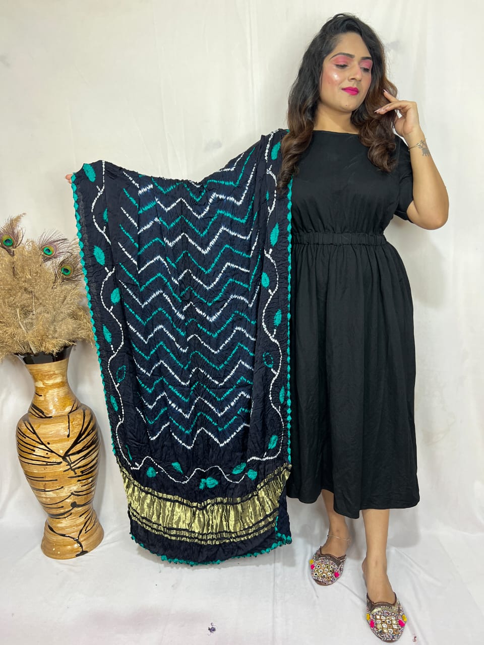 Naisha K Dupatta 01 Modal Silk Bandhej Sibori Tissue Pallu Dupatta Collection