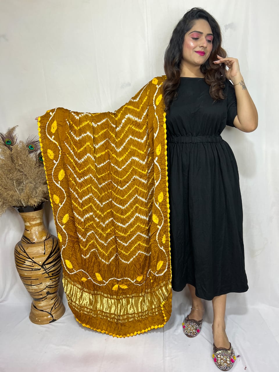 Naisha K Dupatta 01 Modal Silk Bandhej Sibori Tissue Pallu Dupatta Collection