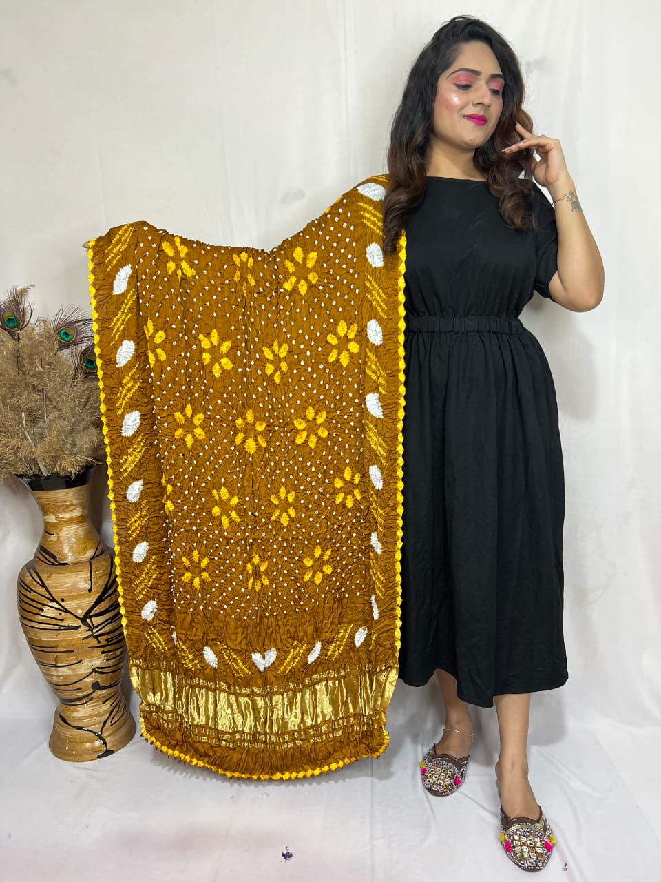 Naisha K Dupatta 01 Modal Silk Bandhej Sibori Tissue Pallu Dupatta Collection