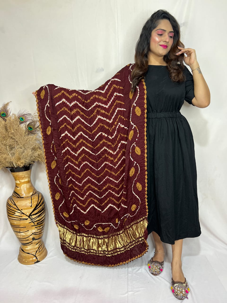Naisha K Dupatta 01 Modal Silk Bandhej Sibori Tissue Pallu Dupatta Collection