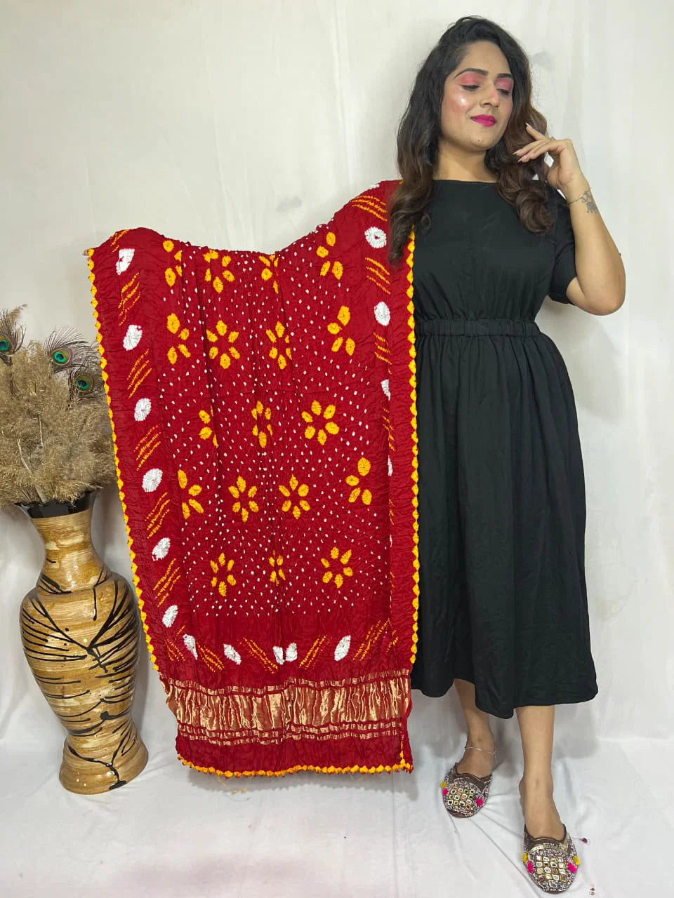 Naisha K Dupatta 01 Modal Silk Bandhej Sibori Tissue Pallu Dupatta Collection