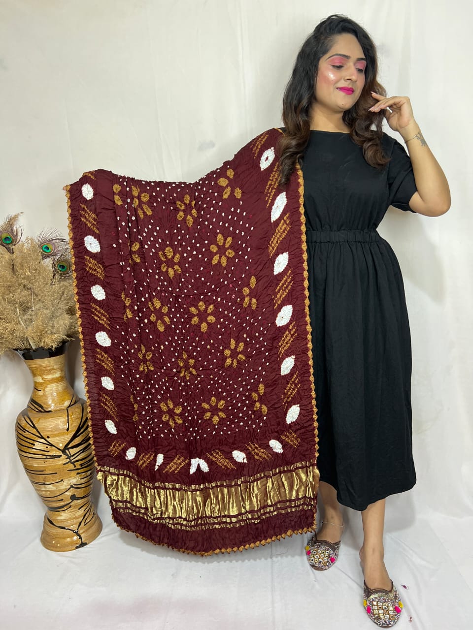 Naisha K Dupatta 01 Modal Silk Bandhej Sibori Tissue Pallu Dupatta Collection