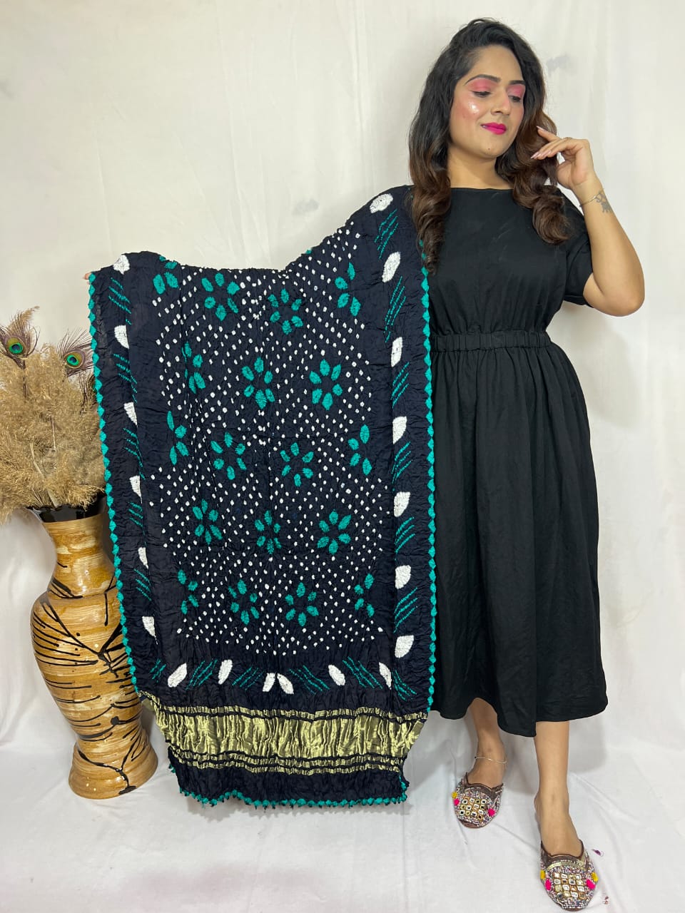 Naisha K Dupatta 01 Modal Silk Bandhej Sibori Tissue Pallu Dupatta Collection