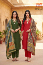 Ossm Style 162 Cotton Dhabu Embroidery Worked Kurti With Bottom Dupatta