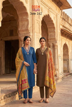 Ossm Style 162 Cotton Dhabu Embroidery Worked Kurti With Bottom Dupatta
