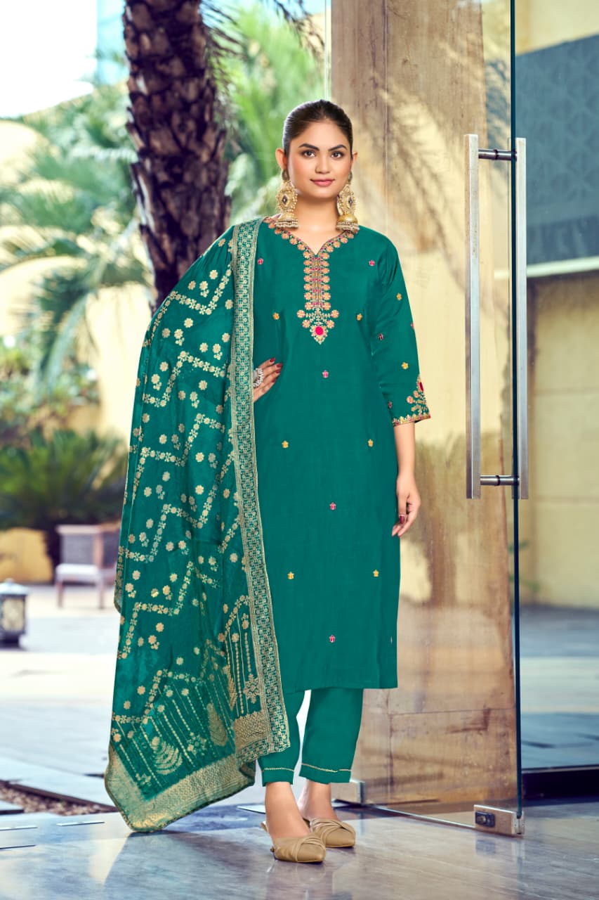 Ossm Mishti Vol 2 Roman Silk With Embroidery Work Top Bottom And Dupatta
