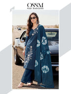 Ossm Noorie Dhabu Cotton Embroidery Worked Kurti With Bottom Dupatta