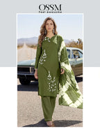 Ossm Noorie Dhabu Cotton Embroidery Worked Kurti With Bottom Dupatta