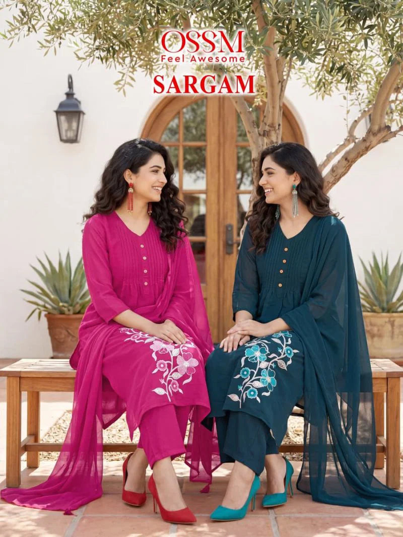 Ossm Sargam Cotton Embroidered Kurti With Bottom Dupatta