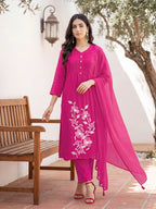 Ossm Sargam Cotton Embroidered Kurti With Bottom Dupatta