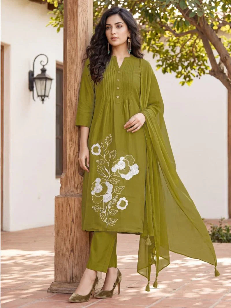 Ossm Sargam Cotton Embroidered Kurti With Bottom Dupatta