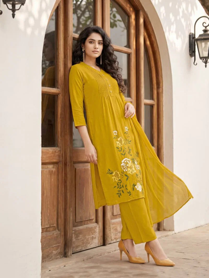 Ossm Sargam Cotton Embroidered Kurti With Bottom Dupatta
