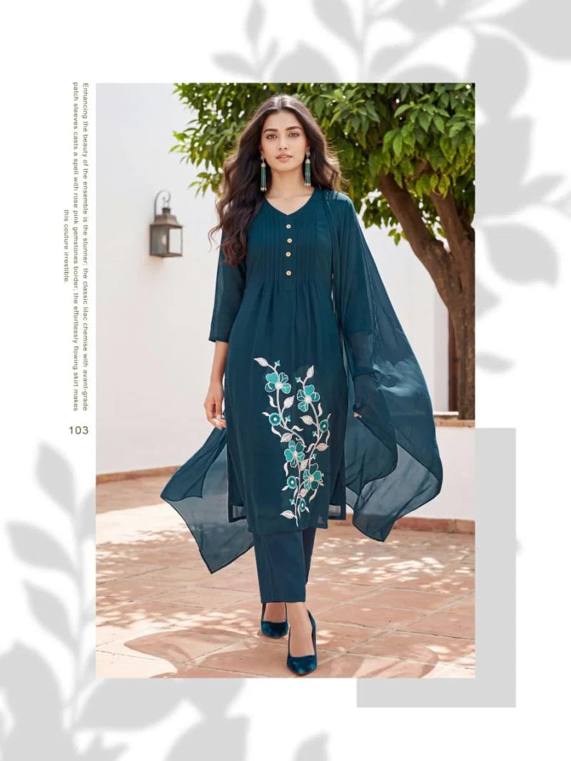Ossm Sargam Cotton Embroidered Kurti With Bottom Dupatta